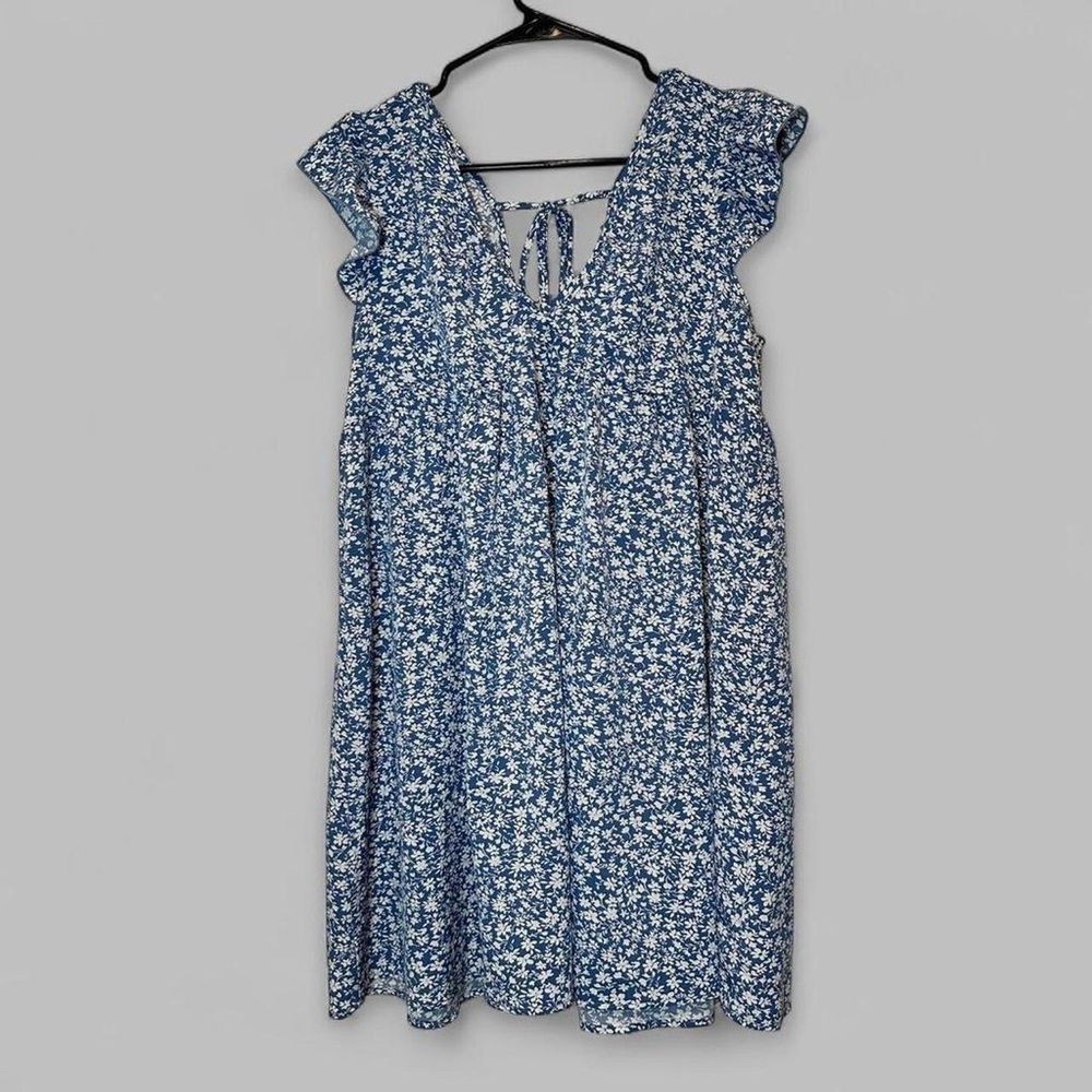 Blue White Floral Fairycore Mini Dress Medium